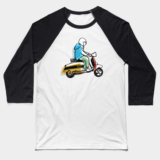 Retro Scooter, Classic Scooter, Scooterist, Scootering, Scooter Rider, Mod Art Baseball T-Shirt by Scooter Portraits